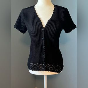 Button front short sleeve knit top